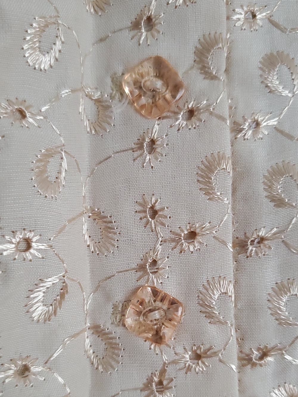 Cream Color Eyelet Cropped Top     Button-Front - Picture 6 of 7